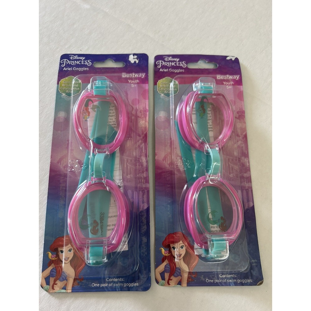 Princess Ariel Swim Goggles Ages 5+ Pink Disney Lot‎ of 2 New UV Protection BxCC